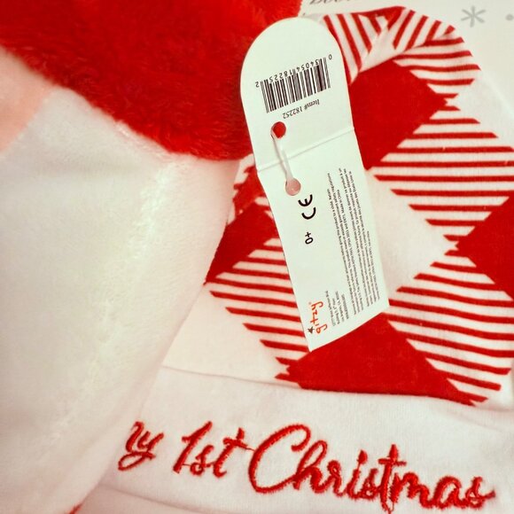 Babys First Christmas Gift Set Embroidered Hat Booties Bibs Blanket Santa Plush - Picture 10 of 13